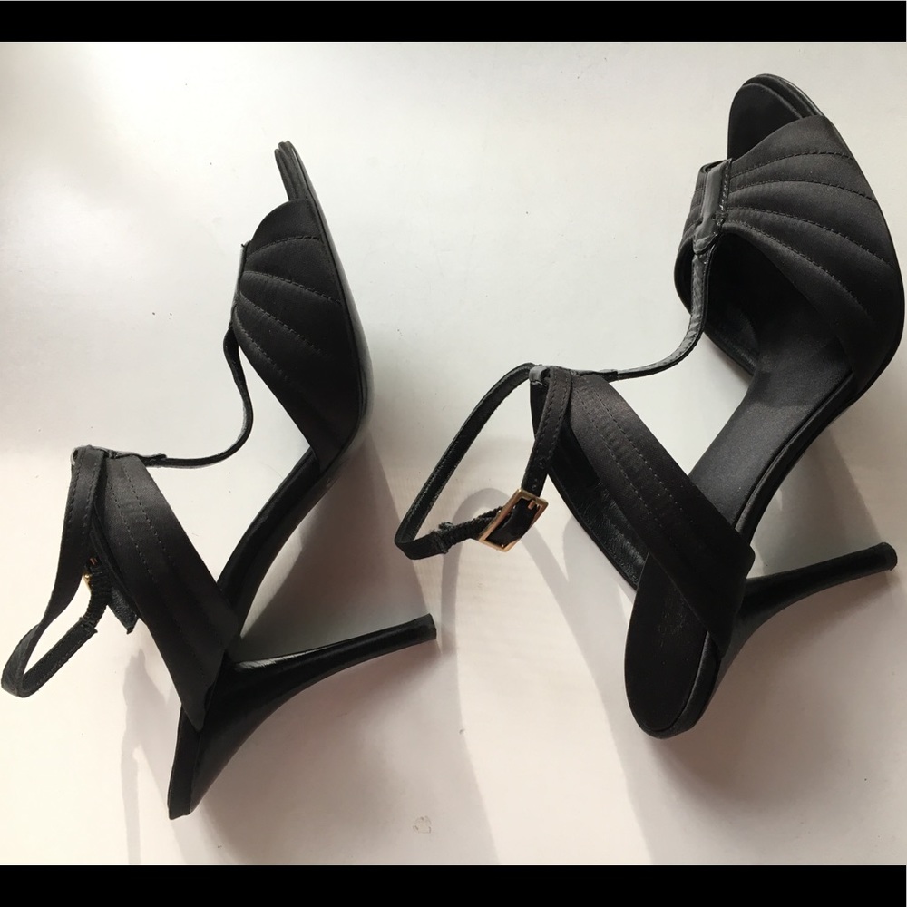 BCBG black satin heels